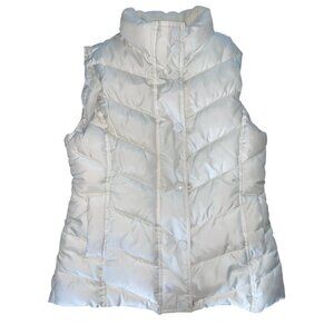 Gap White Puffer Vest Zipper Button Snap Cinch Waist Women’s Small